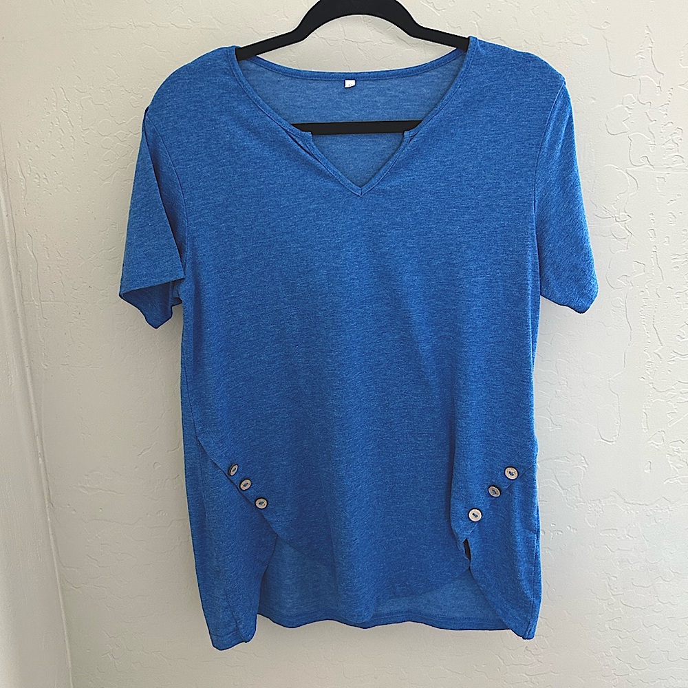 Blue Button Maternity Top